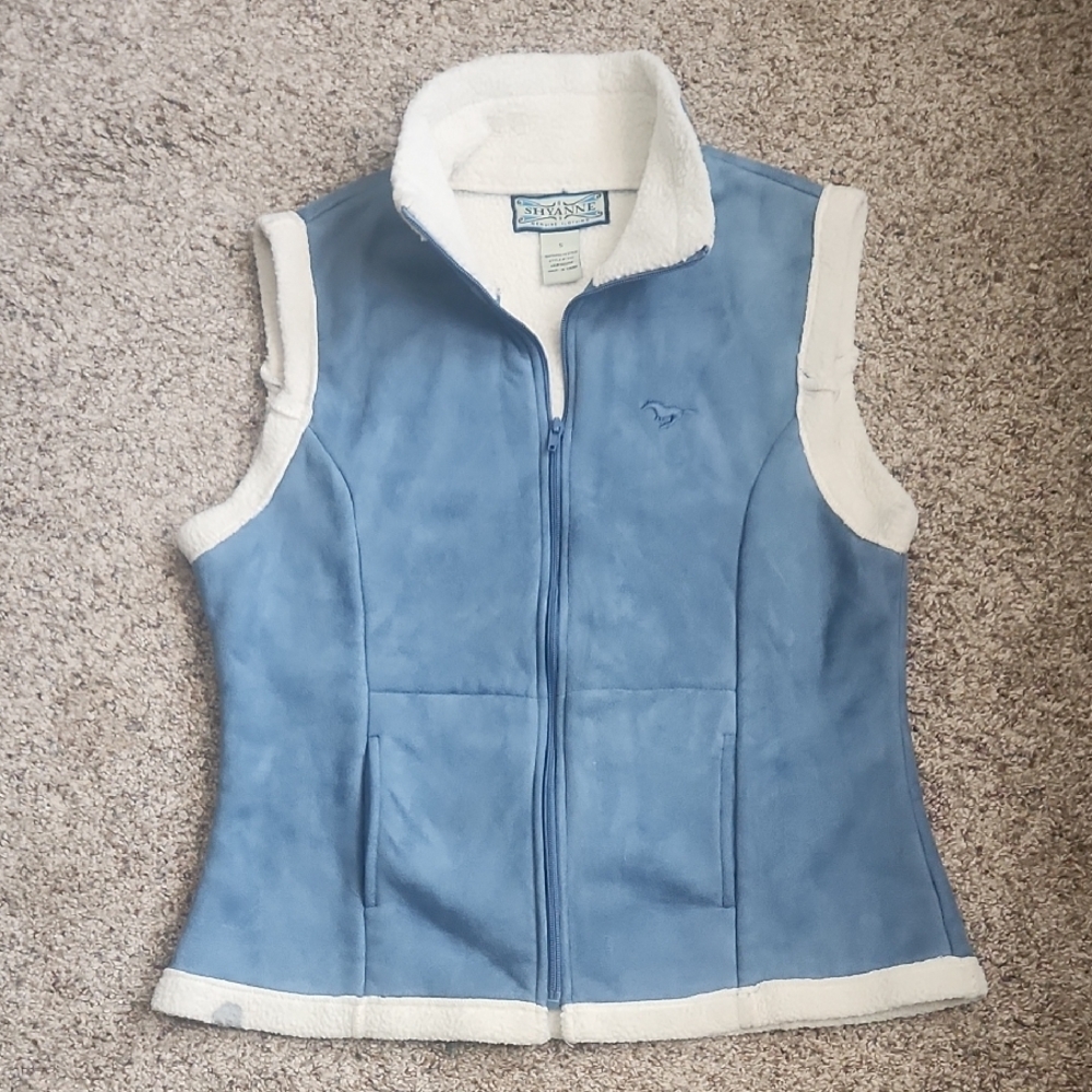 Shyanne Blue and White Fleece-Lined Vest